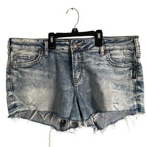 Silver Aiko High Rise Cut Off Shorts Washed Sz 32 Stretched